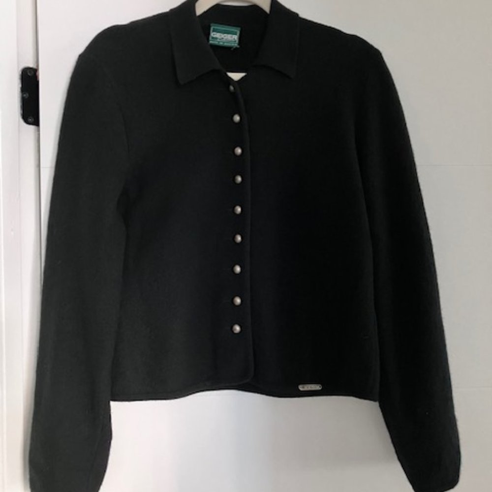 Geiger Black Boiled Wool Collared Cardigan Size 36